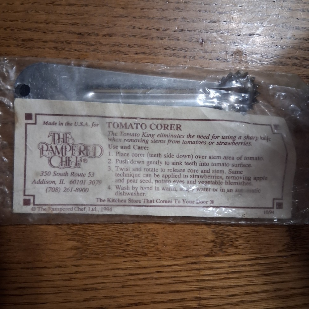 Pampered Chef Tomato Corer #1170 NEW Strawberries 1996 Metal Kitchen Utensil
